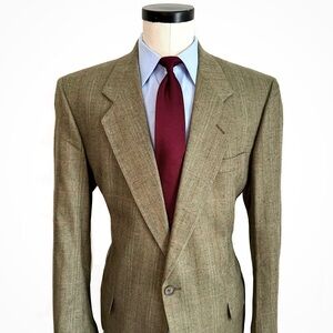 Vintage Hart Marx Olive Plaid Blazer | Raw Silk, Tweed Finish | 44L